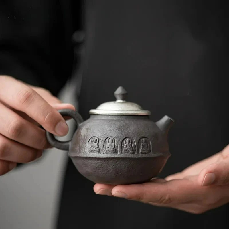 Empty Zhai Old Rock Clay Dunhuang Pot Stoneware Handmade Silver Gilded Teapot Japanese Tea Making Device Tea Kettle Tea Infuser