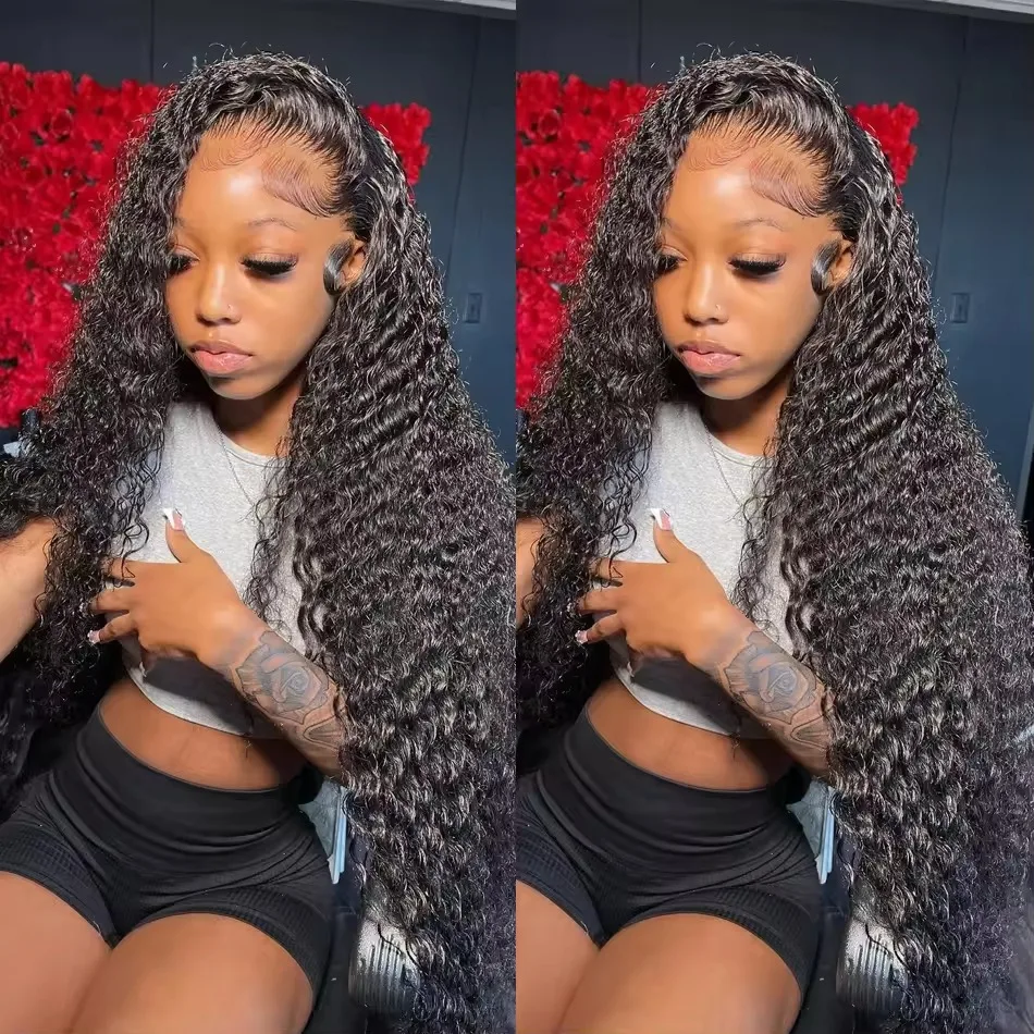 

Парик с фронтальной вставкой 13x6, плотность 250, кудрявые глубокие волны, 30-40 дюймов, HD кружевной фронтальный парик 13x4, парик с водной волной, 100% натуральные человеческие волосы