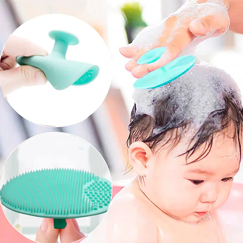 

Baby Silicone Shampoo Brush Infant Bath Soft Silicone Boy Kids Shower Brush Head Shampoo Massage Brush Wipe Comb