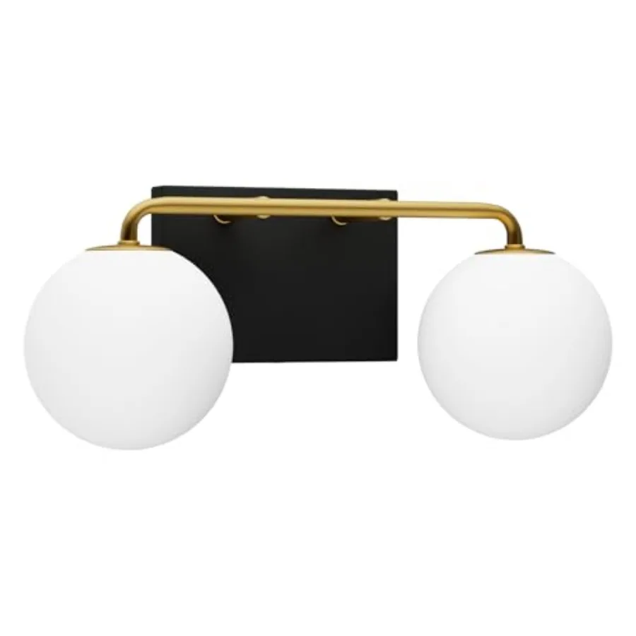 2 Lights Mid Century Vintage Bathroom Vanity Light Fixtures Over Mirror Industrial Vanity Lights with Milk White Glass Globe Fa