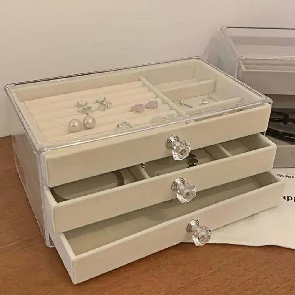 

2025 акриловая коробка для хранения ожерелья с ящиком для жемчужного браслета, серег, дисплея для ювелирных изделий и органайзера, коробка для отделки рабочего стола