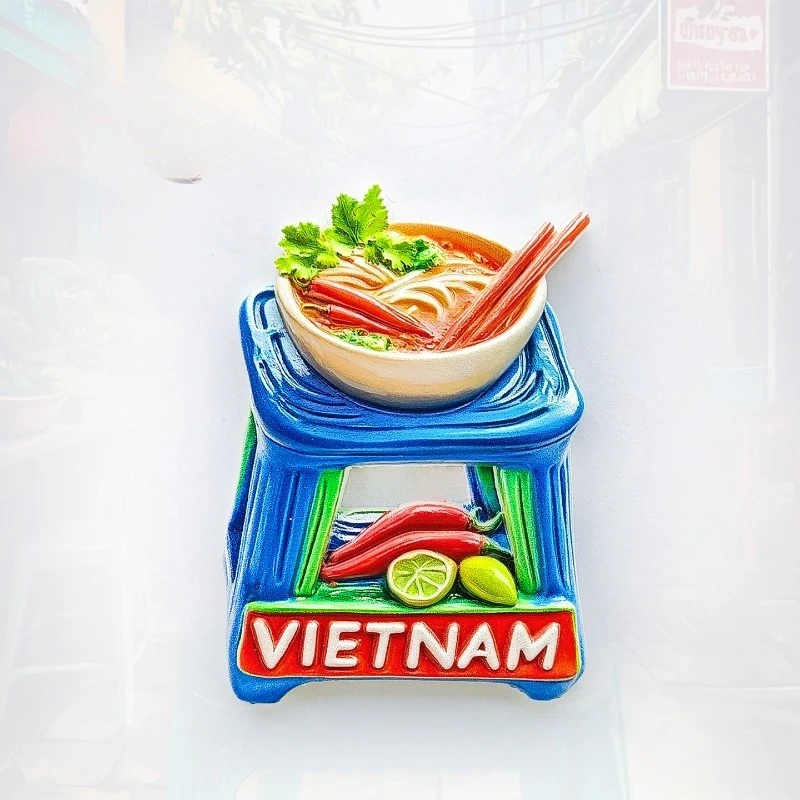 Imán de nevera con diseño de fideos vietnamitas - Auténtico recuerdo de comida callejera en 3D, regalo único del sudeste asiático para viajes y decoración de cocina