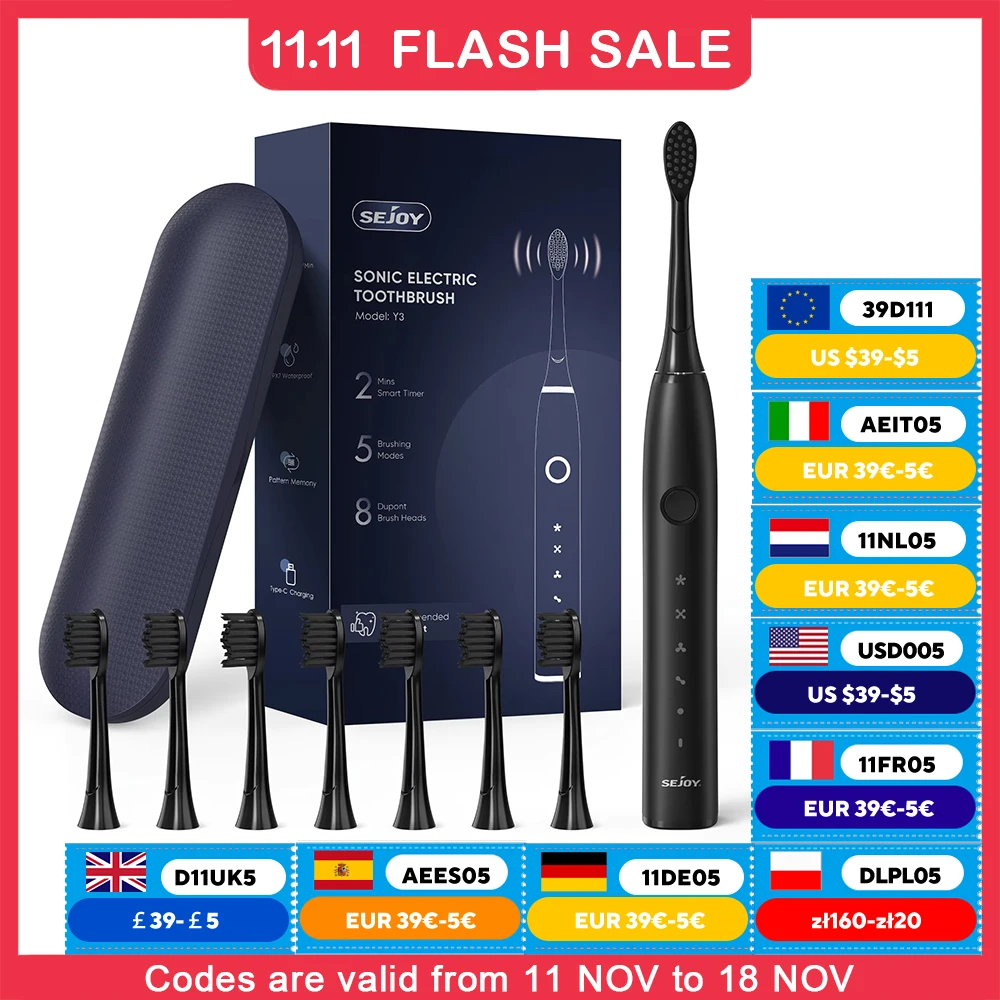 Electric Toothbrush Tooth Brush USB Rechargeable Adult Ultrasonic Teeth Cleaning 8 Replacement Toothbrush Heads