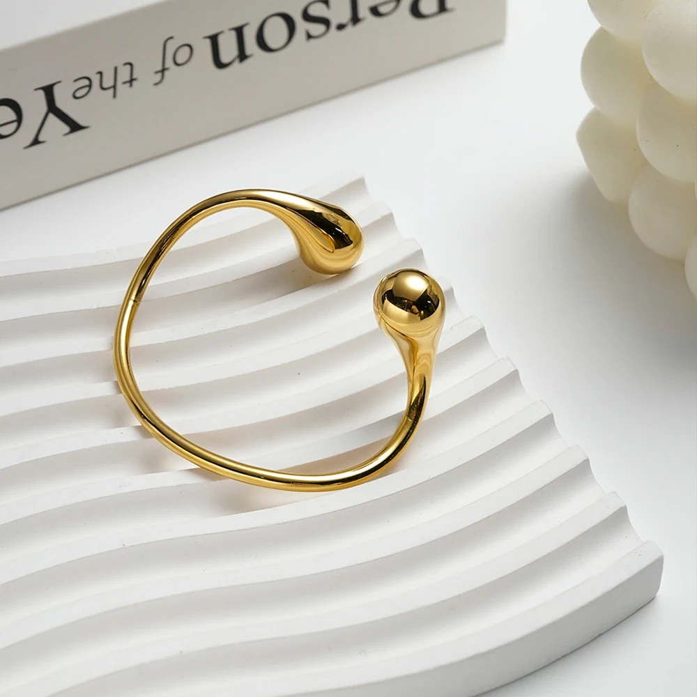 

ENFASHION Pulseras Rain Drop Open Cuff Bracelet For Women's Stainless steel 18K Plated Gold Fashion Jewelry Cocktail B252539