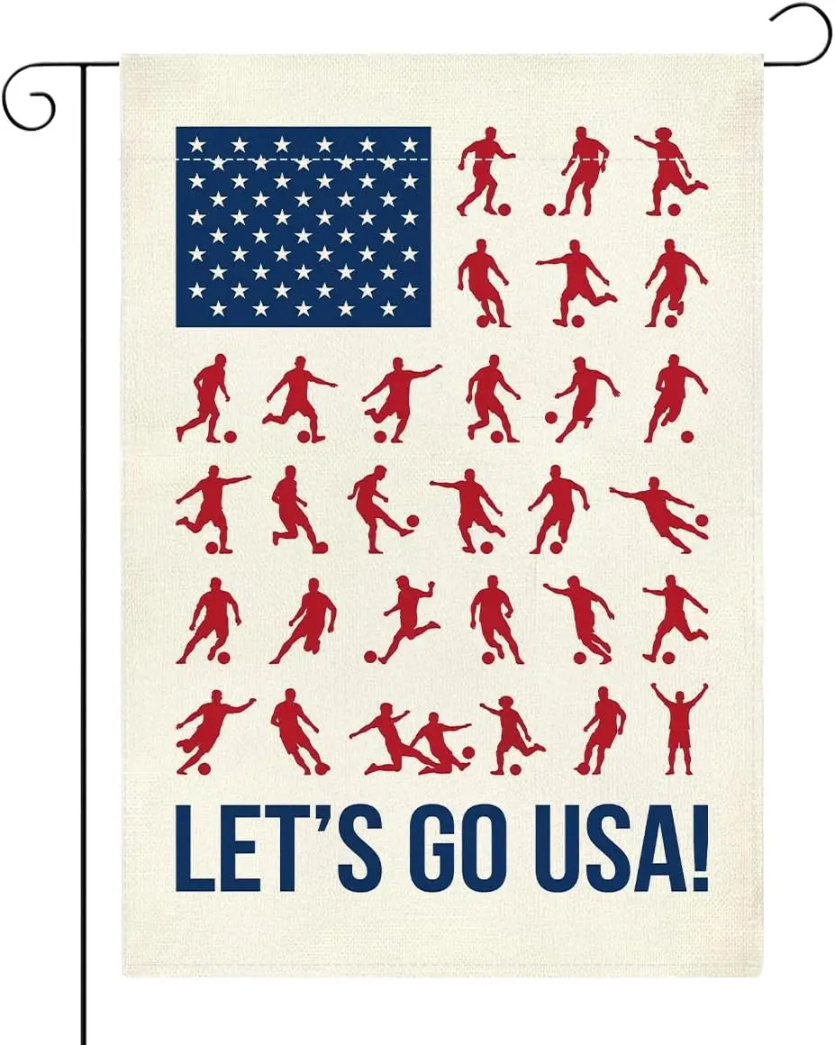 World Soccer Cup USA Garden Flag Soccer Themed Gifts for American Football Fan Lovers Lets Go USA Small Double Sided Burlap jjp