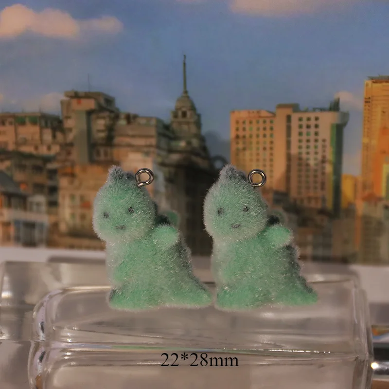 30 sztuk 3D flokowane śliczne dinozaury pies Charms Cartoon zwierząt żywica wisiorek kolczyk brelok akcesoria dla majsterkowiczów rzemiosło tworzenia biżuterii