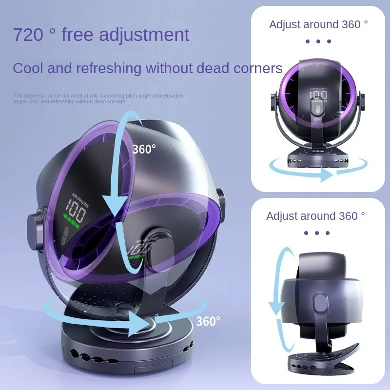 Mini Digital Display Fan Desktop Remote Control 720°Rotation Type-C Rechargeable Electric Fans Portable Wall Hanging With Clip image 4
