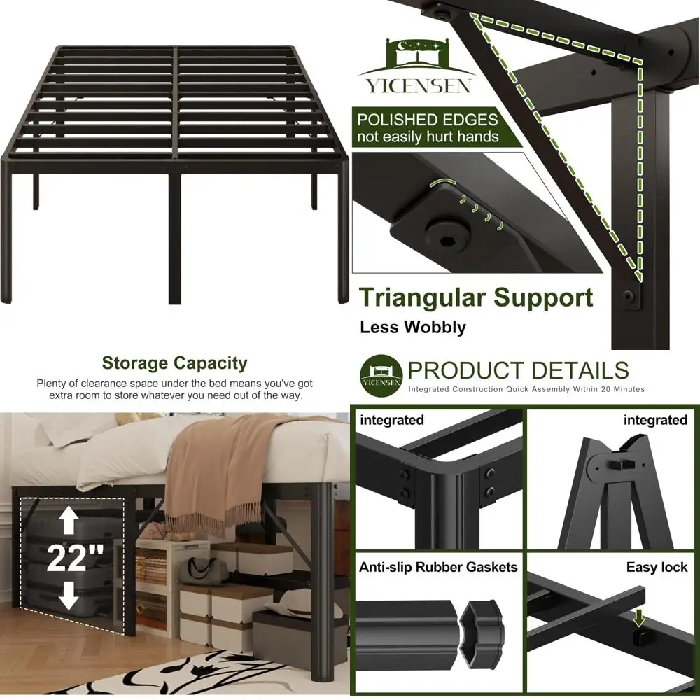 

24 Inch High Queen Metal Platform Bed Frame with Rounded Corners, No Box Spring Required, Easy Assembly