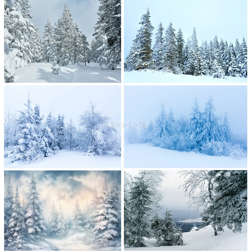 

SHUOZHIKE Christmas Day Photography Backdrops White Snow Scenery Pine Mountain Winter Photo Studio Background Props QS-74