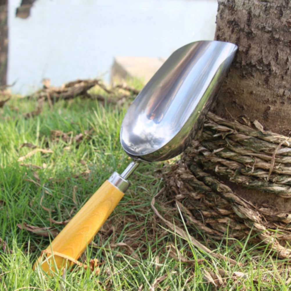 

Stainless Steel Garden Scoop Shovel Durable Wood Handle Transplant Digging Tool For Soil Turning Portable Outdoor Gardening Tool
