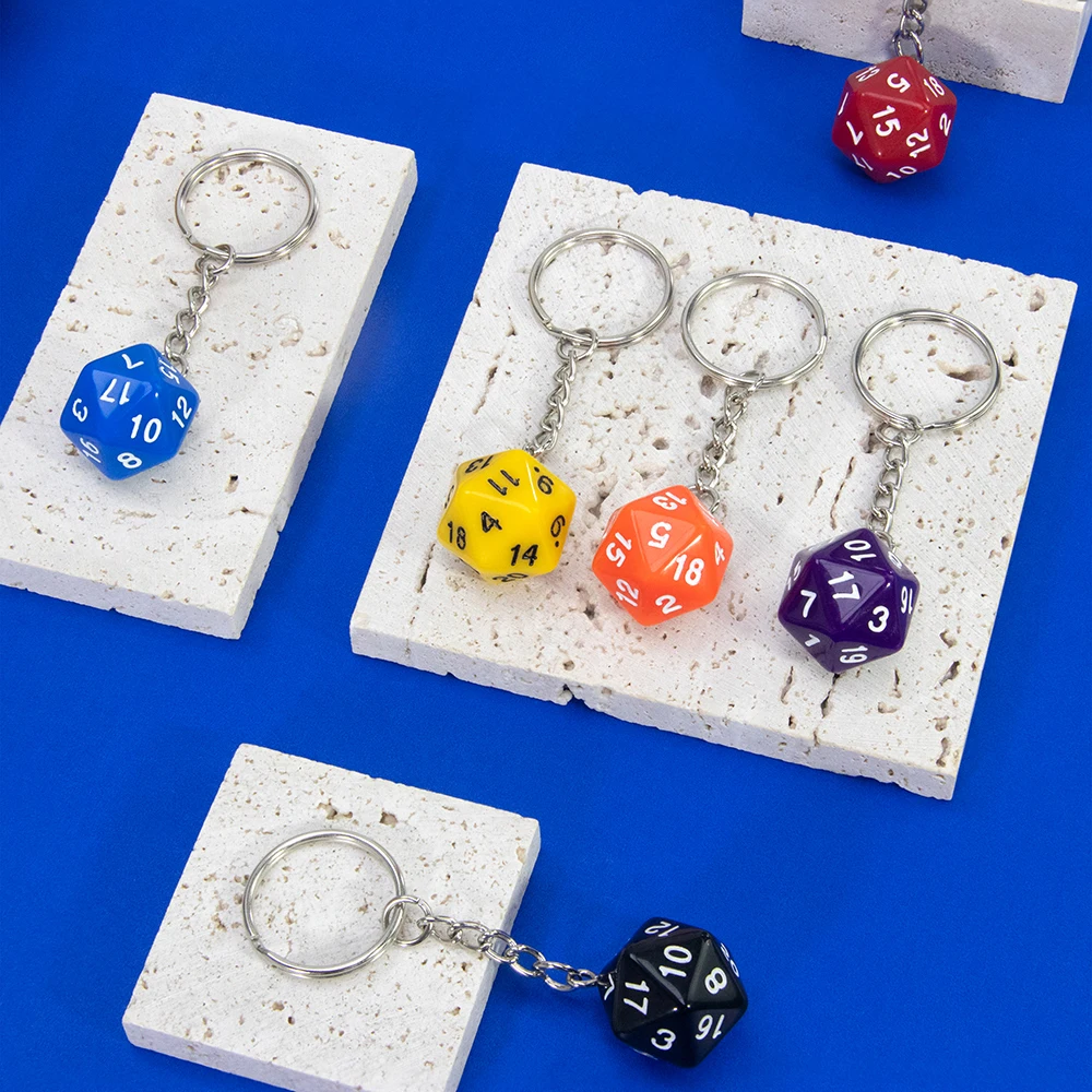 Acrílico D & D Dice Chaveiros, 20-Sided, Colorido, Chave do carro, Bolsa, Presente de Natal