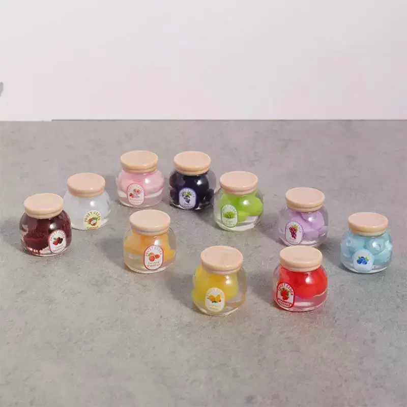 5Pcs Miniature Kitchen Decoration Dollhouse Simulation Fruit Candy Canned Jam Model Dolls House Accessories Toy