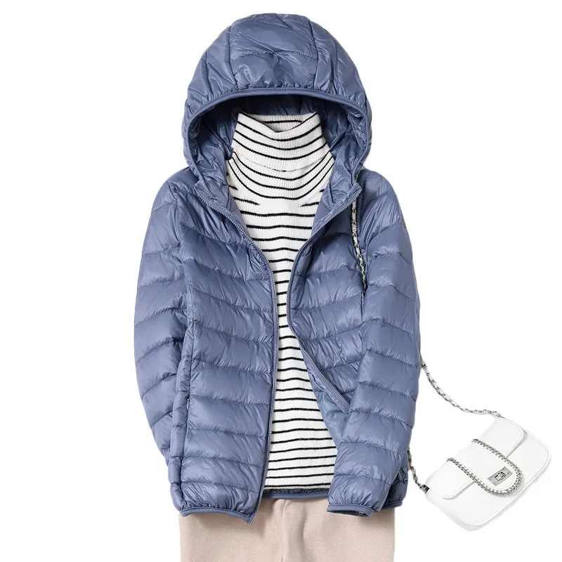 Women's Korean Style Lightweight Slim Fit Hooded Winter Jacket Solid Color Zipper Closure Long Sleeve Short Length Parkas