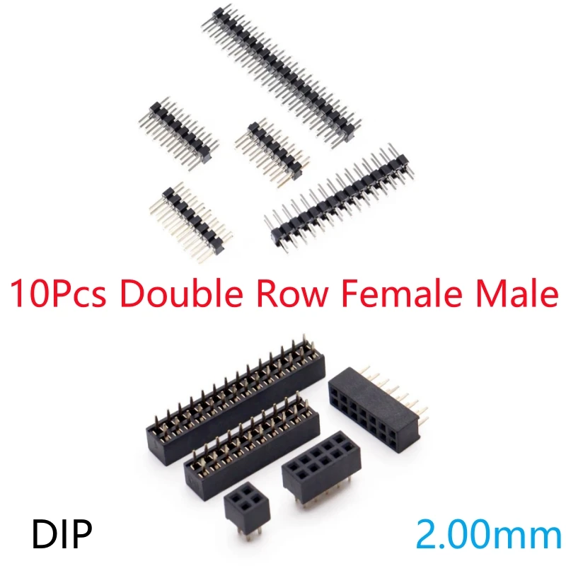 10Pcs DIP Double Row Female/Male Header Socket Pitch 2.00mm 2*2p 3p 4p 5p 6p 7p 8p 9p 10p 12p 15p 20p 40Pins Connector Diy PCB