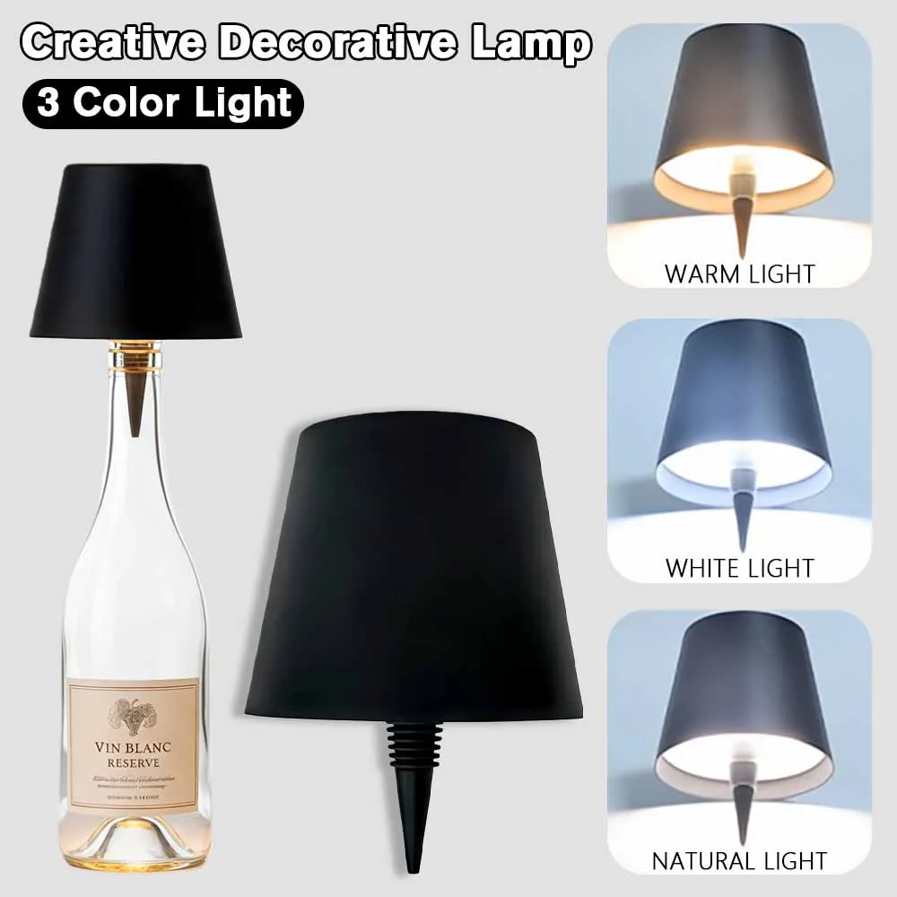 

Wireless LED Wine Bottle Lamp Touch Control 3-Color Dimmable Night Lights USB Rechargeable Ambient Light for Bar Cafe Home Decor