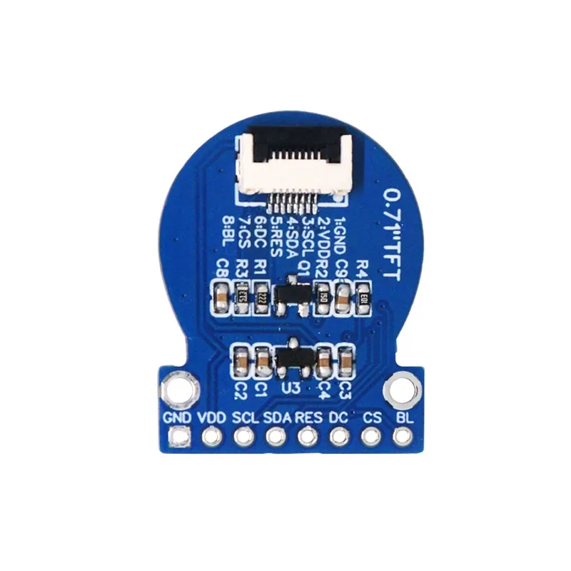 0.71-inch Round TFT LCD Display Module - GC9D01 Driver, 160x160 Resolution, 8-pin Blue PCB, SPI Interface, Full Color