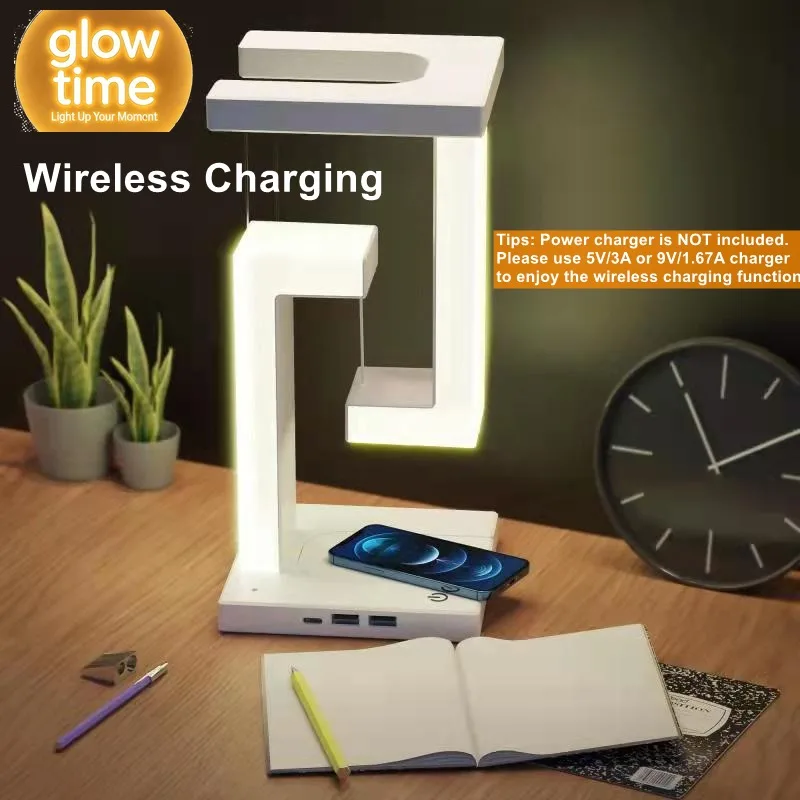 Floating Desk Lamp With Wireless Charger, USB Output Charging Port, Charging Dock Station For , Bedside Lamp Table Lamp
