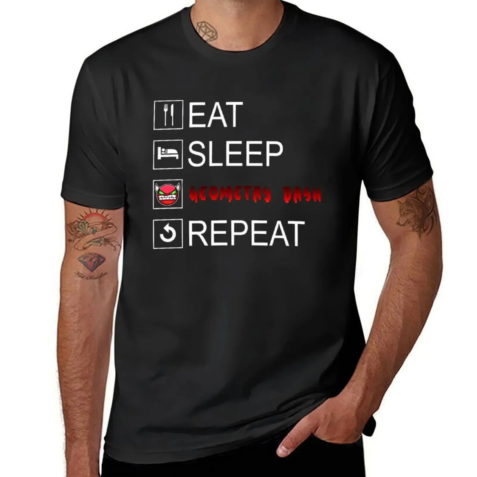 

Eat Sleep Geometry Dash Repeat Coloured T-Shirt plus sizes oversized graphic tee essential t shirt men workout shirt