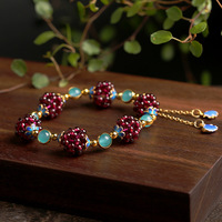 Natural Garnet Bracelet Simple Women's Creative Personality Garnet Bracelet Paired with Tianhe Stone Cloisonne Accessory Jewelry