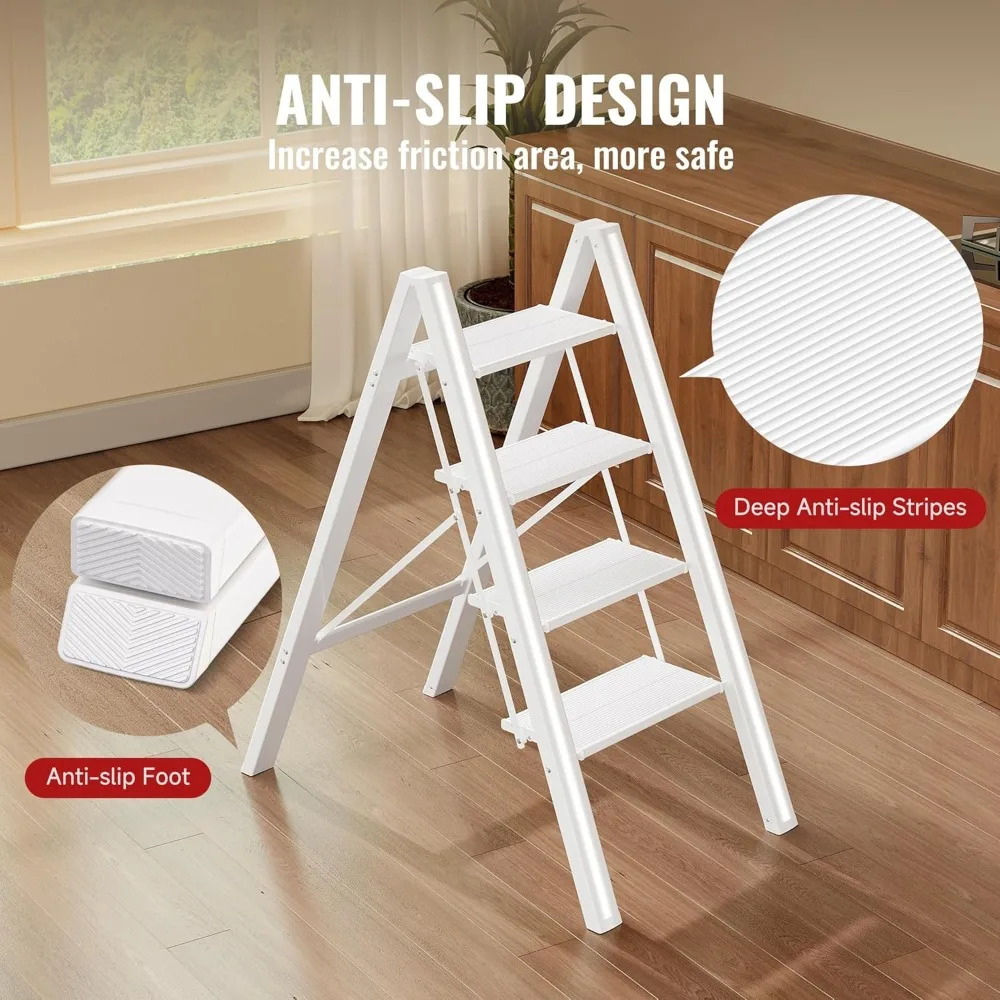 سلم ألومنيوم قابل للطي - دواسات عريضة قوية مضادة للانزلاق، خفيف الوزن ومحمول للاستخدام المنزلي