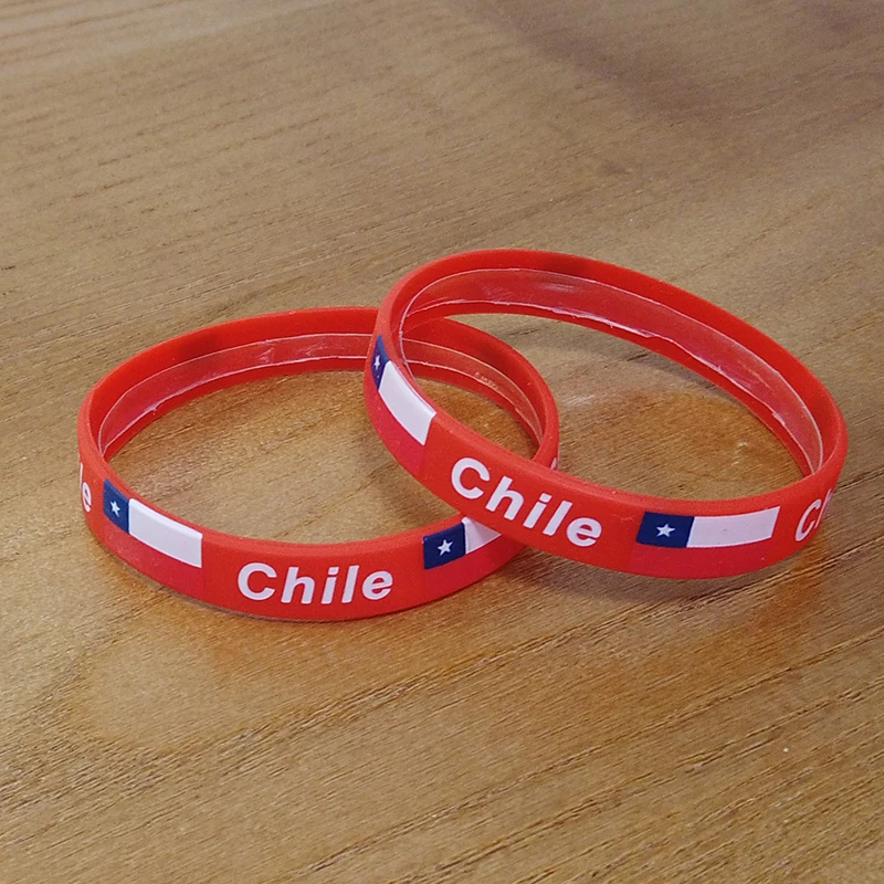 2pcs Chile National Flag Wristbands Sports Silicone Bracelet Men Women Rubber Band Patriotic Commemorative Fashion Accessory