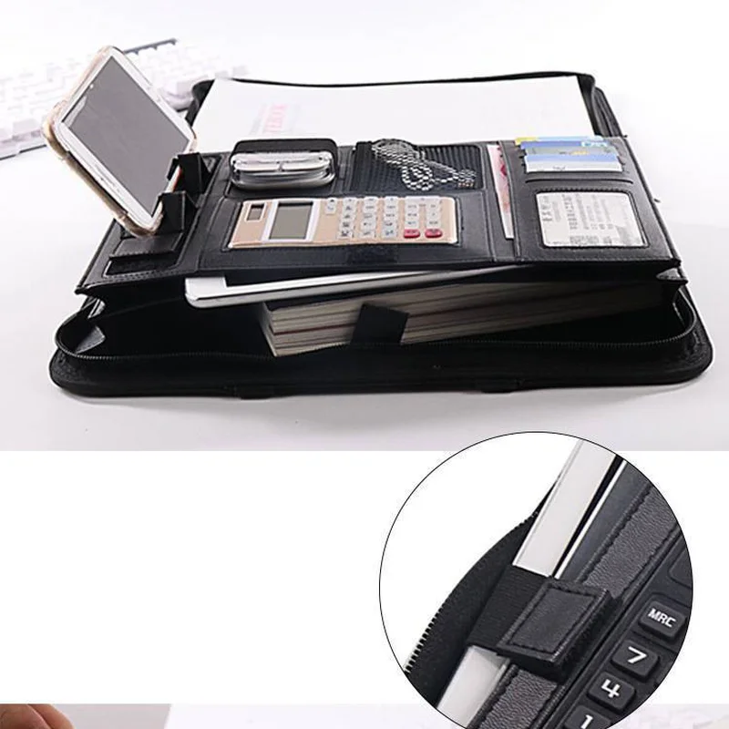 

1Pc A4 Portable File Folder with Calculator Binder PU Leather Office Organizer