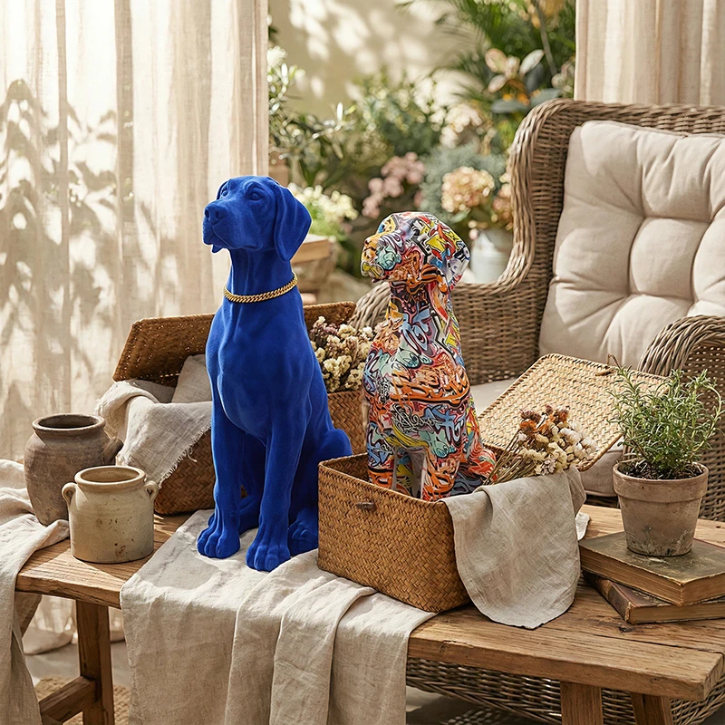 #￥Creative Home Decor Graffiti Golden Retriever Sculpture Water Transfer Printing Dog Statue Living RoomOrnamentsAnimal Figurine