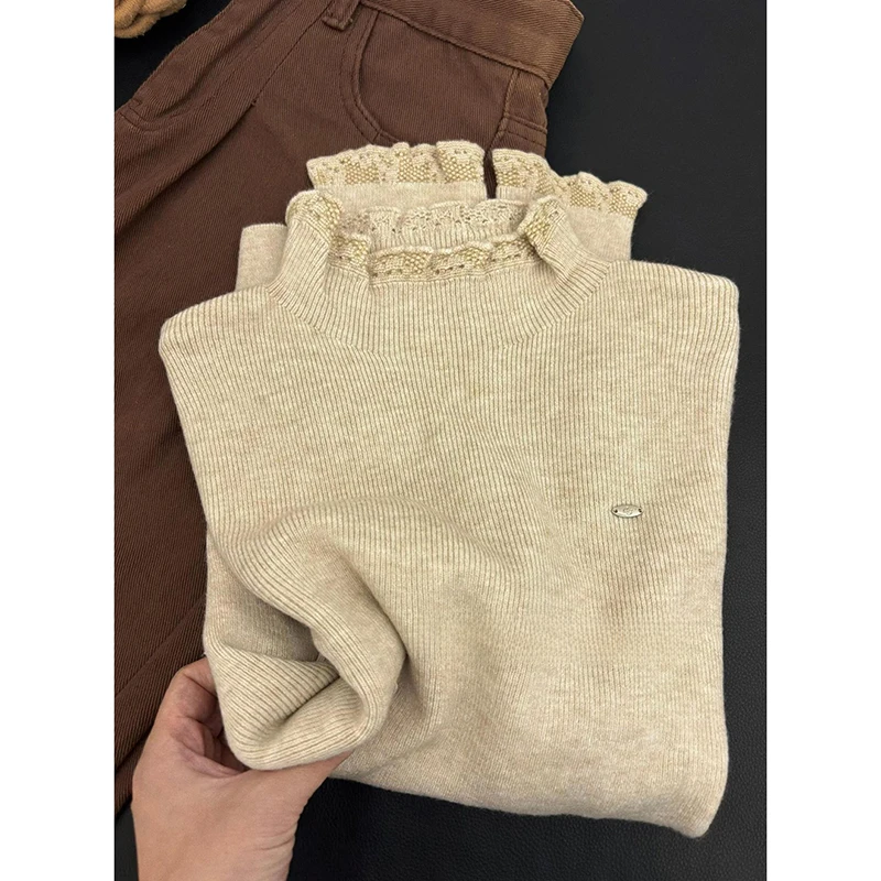 

Вязаные пуловеры с высоким воротником и грибком, футболки, мягкие рубашки с длинными рукавами, женские осенние теплые обтягивающие верхняя одежда, топы