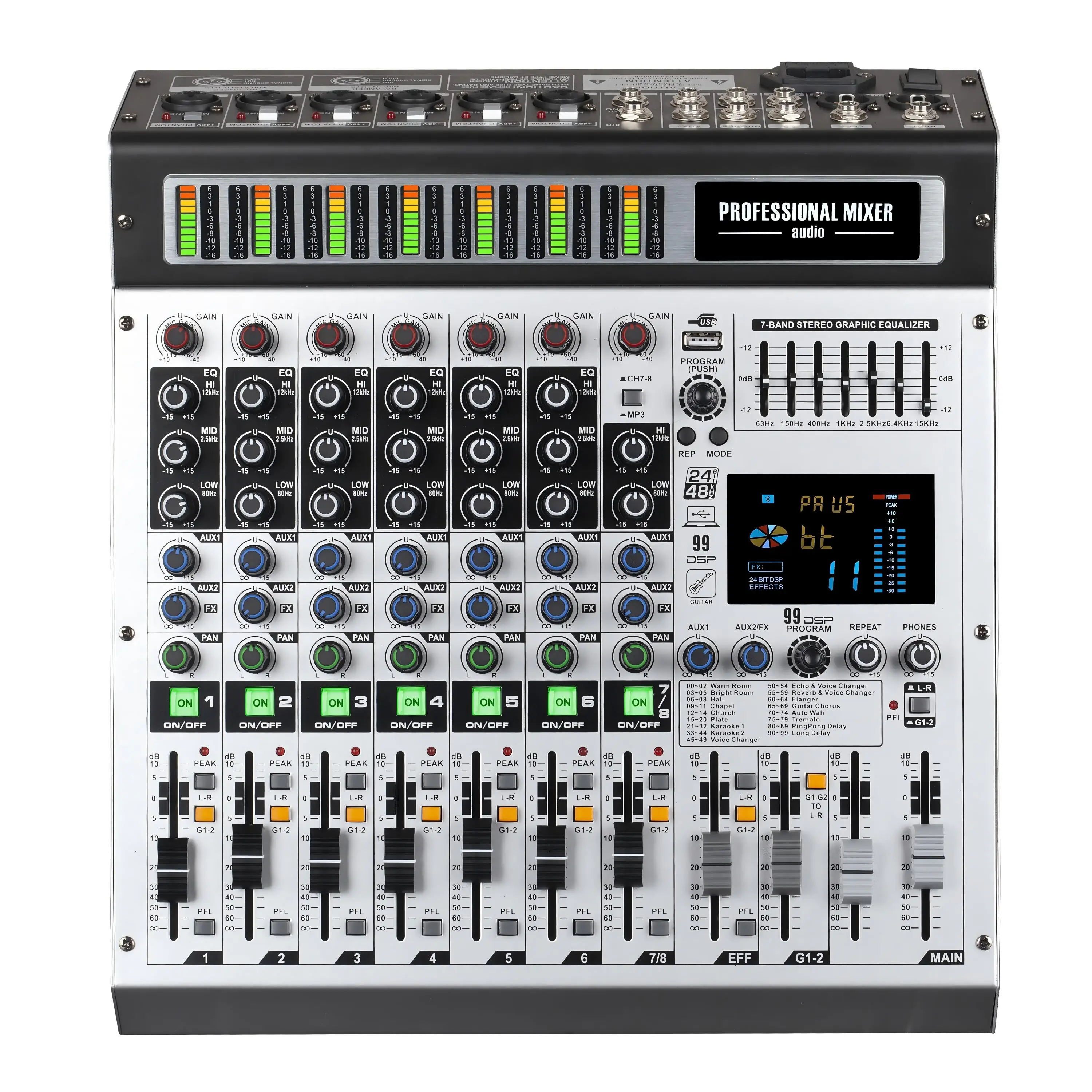 

MK8/12 Built-in 99 DSP Digital Reverb Effects 8/12 Channel Digital Professional Audio Mixer with 2 Marshals Mixing Console