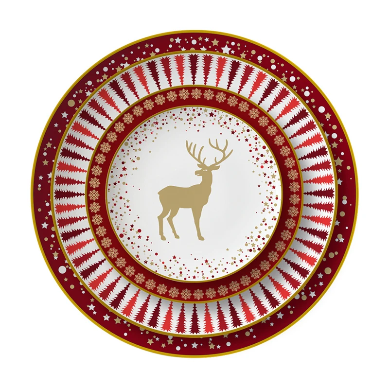 Ceramic Dinner Plate 4-Piece Set Christmas Party Tableware Red New Year Bone China Tableware Suit Steak Dessert Pasta Plate