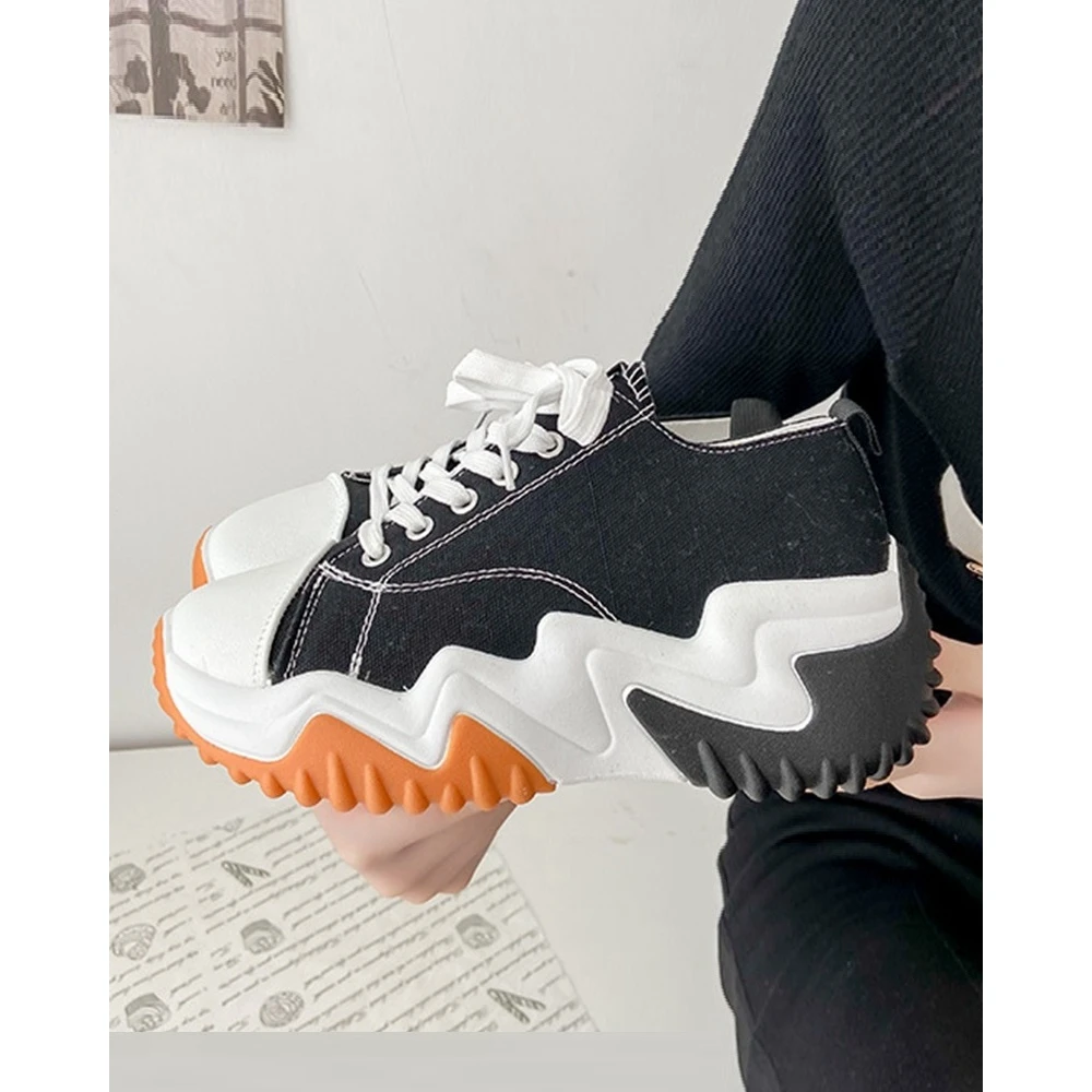 Women Canvas Round Toe Platform High-top Sneakers Autumn Women Casual Daily Sports Shoes Korean Style Canvas Shoes Spring Autumn