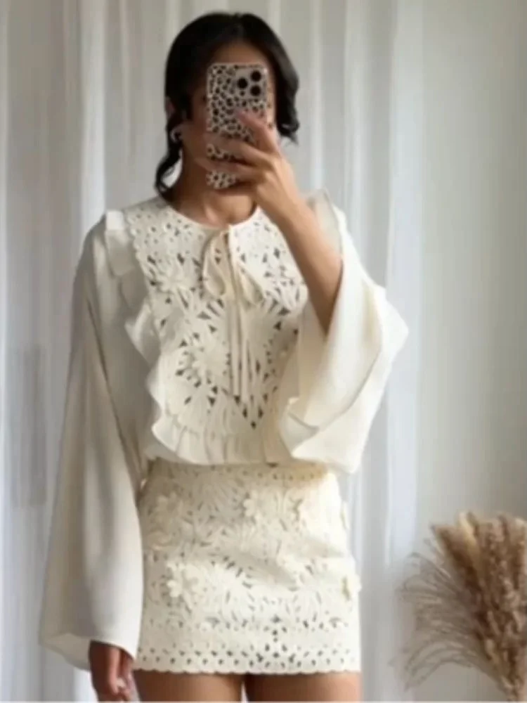 

Ele Embroidered Floral Women's irt Flared Sves round Ne Thiened Silk Fabric Winter Collection Ladies' Wear