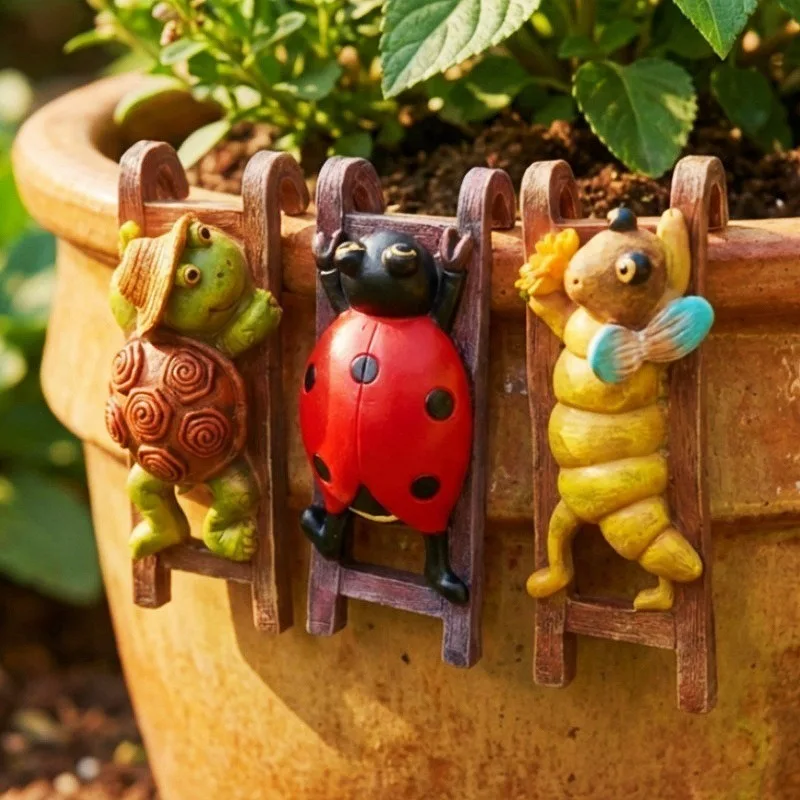 Ladybug Turtle Hanging Ornament Resin Wall Hanger Home Garden Patio Flower Pot Decor Figurine