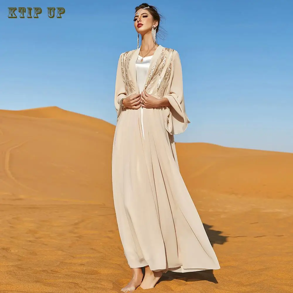 

Ближневосточная открытая абая для женщин, Дубайский кафтан, мусульманское кимоно, халат-кардиган, арабское внешнее платье Абая