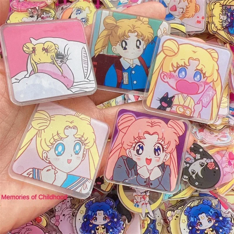 8/16cm MINISO Anime Fashion Laser Acrylic Patch Storage Box DIY Accessories Cartoon Pen Holder Sailor Moon Beautiful Girl Squar