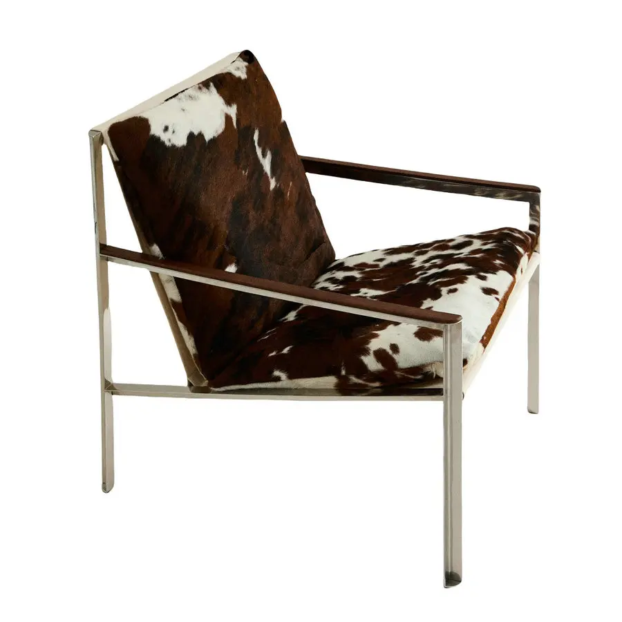 

#Mid Century Modern Classic Vintage Designer Stainless Steel Accent Armchair Cowhide Leather Chaise Lounge Chair for Living Room