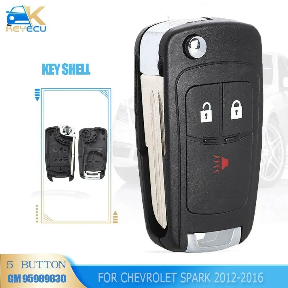 KEYECU 3 Button Fob Flip Remote Car Key Shell Case for Chevrolet Spark 2012 2013 2014 2015 2016