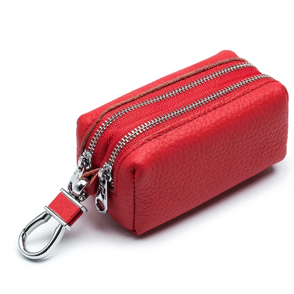 Genuine Leather Key Wallets Unisex Key Bag Men Car Key Holders Double Zipper Keychain Case Women Smart Housekeeper Change Purse