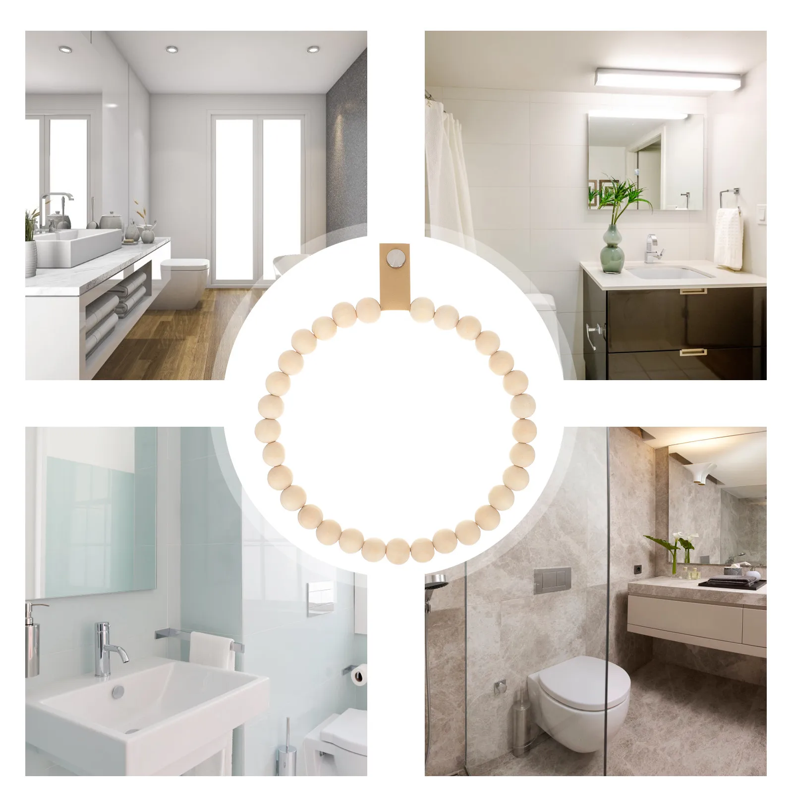 

Bohemian Style Wood Bead Towel Holder Bathroom Wall Mounted Hand Towel Rack for Bathroom Supplies Hanging Ring for Towels