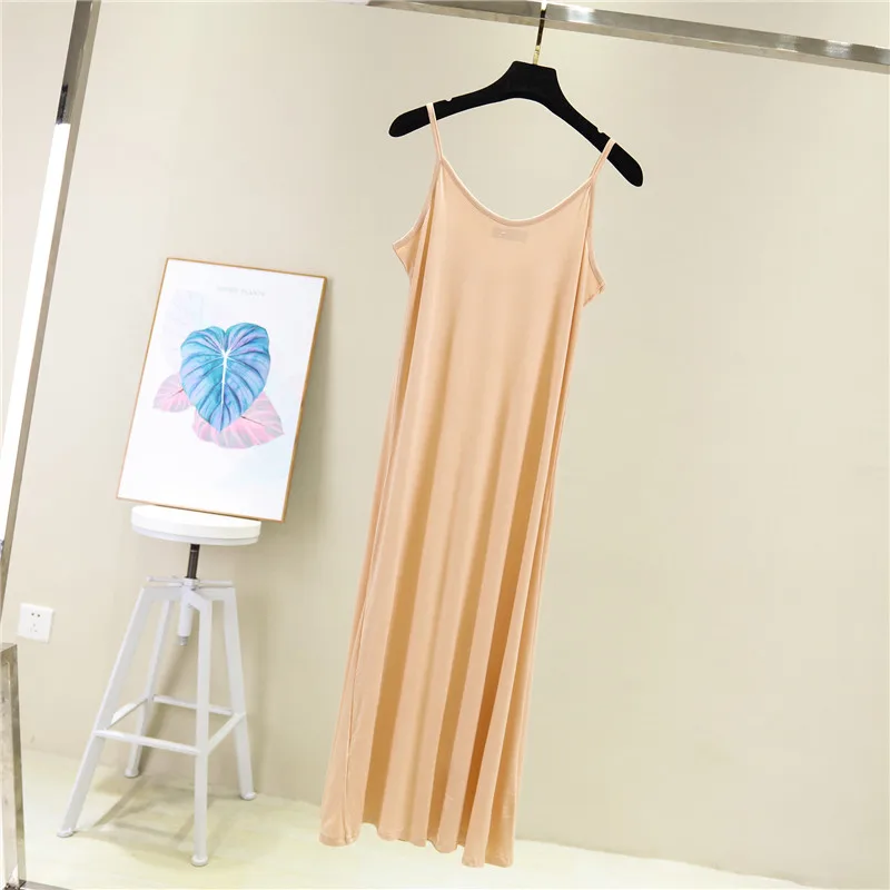 Women's Summer Thin Modal Lined Midi Dress A-Line Pure Color Base Skirt V-Neck Sleeveless Commute Simple Hollow out Loose Waist