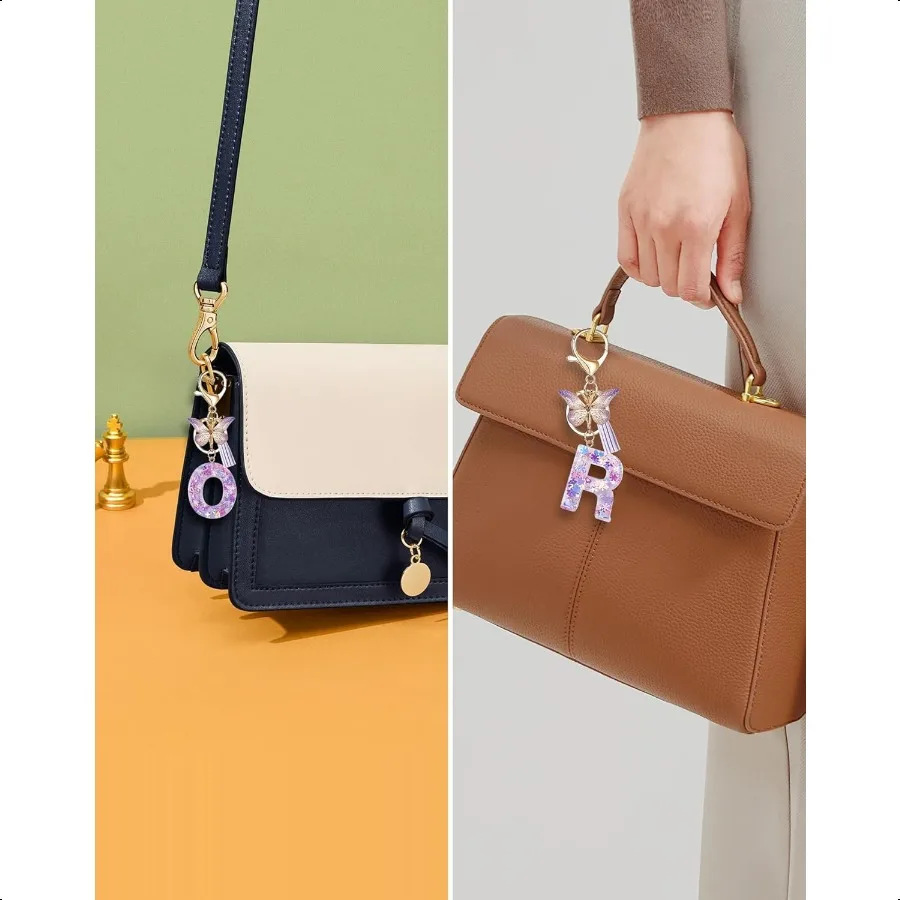 سلاسل المفاتيح ذات الحروف الأولية للنساء سلسلة المفاتيح الأرجوانية اللطيفة مع فراشة شرابة