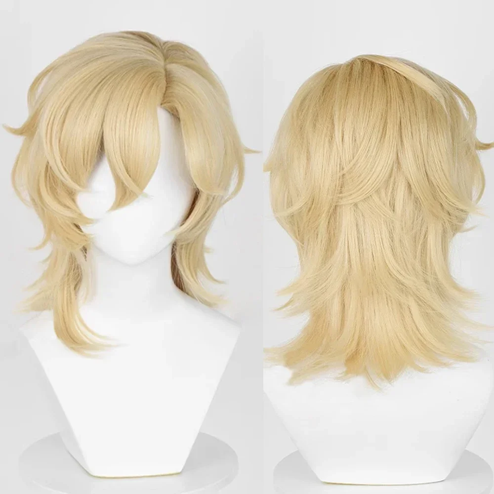 

Honkai Star Rail Aventurine Wig Synthetic Short Straight Blonde Middle Part Game Cosplay Hair Heat Resistant Wig For Party