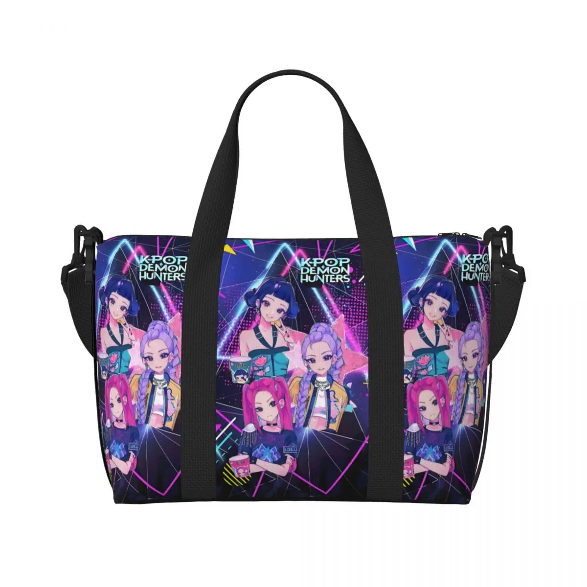 

Пляжная большая сумка Kpop Hunter Demons на заказ для женщин Huntrix с большим отделением для спортзала, пляжные дорожные сумки