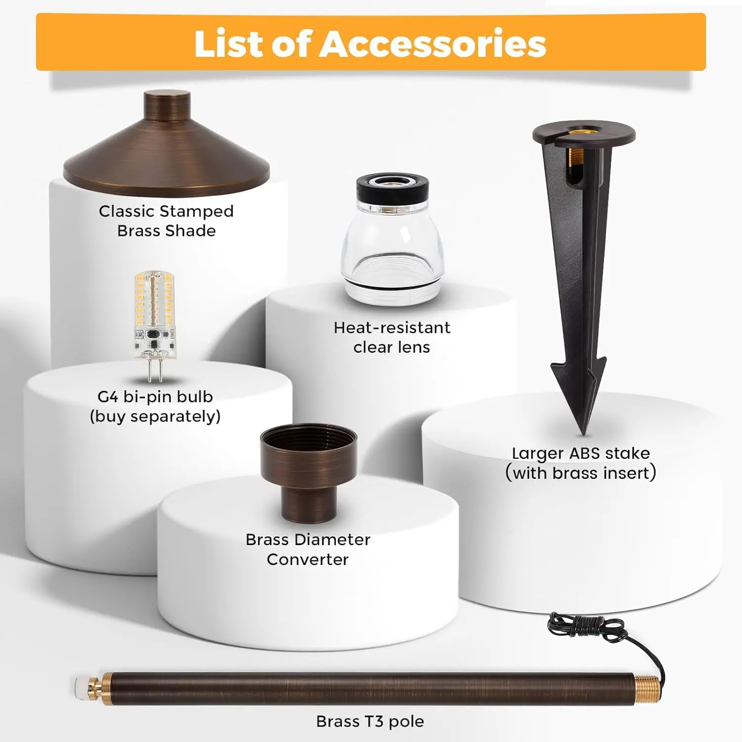 ソリッドブラス低電圧パスウェイライト (6.7インチシェード、高さ21.9インチ)、12V AC/DC高耐久LED景観パスライト屋外有線