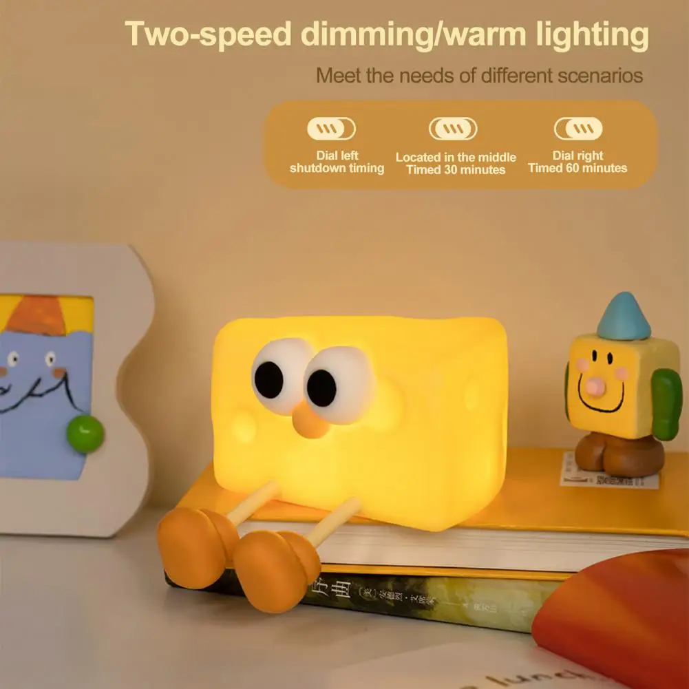 Rechargeable Night Light Cute Night Light Rechargeable Cartoon Cheese Led Night Lamp with Timer Dimmable Feature for Kids