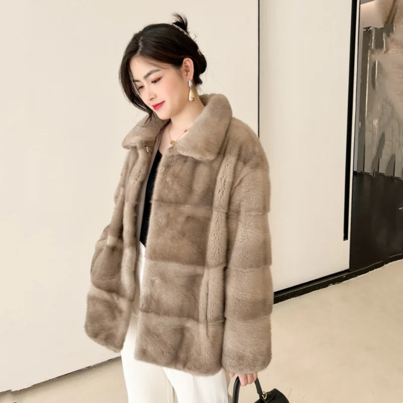 Mink Fur ผู้หญิงสั้นเสื้อแขนยาวขนสัตว์ธรรมชาติแจ็คเก็ตฤดูใบไม้ร่วงฤดูหนาวยอดนิยม Slim Mink Fur Jacket ใหม่แฟชั่น