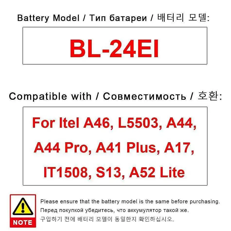 

Mobile Phone Battery BL-24EI 2400Mah Long-Lasting For Itel A46 L5503 A44 Pro A41 Plus A17 IT1508 S13 A52 Lite