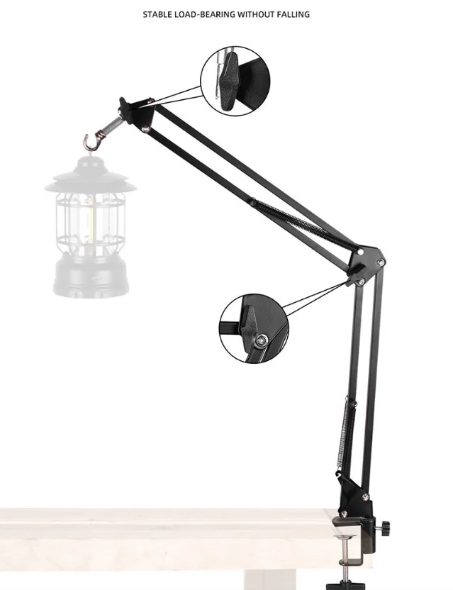 

Portable Foldable Desktop cantilever lamp holder Camping light hook Outdoor camping table Clip
