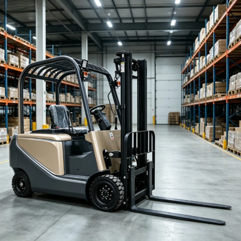 Chariot élévateur électrique compact à 3 roues de 2,5 tonnes pour stockage arrière en supermarché, stable et fluide pour l'empilage de palettes