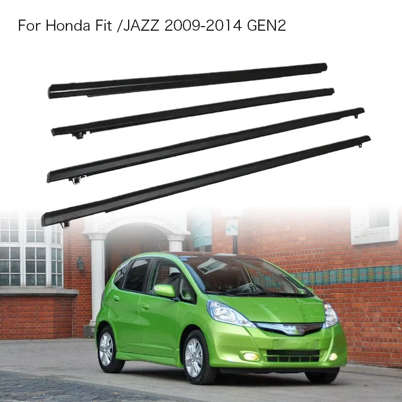 4Pcs Chrome Window Rubber Trim For Honda Fit /JAZZ 2009-2014 GEN2 Weatherstrip Seal Side Door Glass Rubber Belt 72950-TF0-003